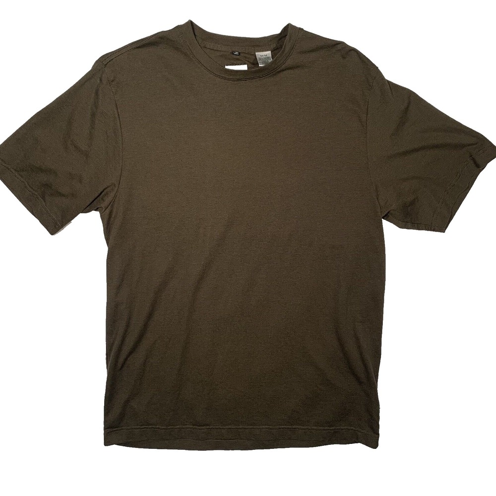 GEOFFREY BEENE MENS MEDIUM‎ BROWN MICROSTRIP SHORT SLEEVE NICE SHIRT CREW NECK